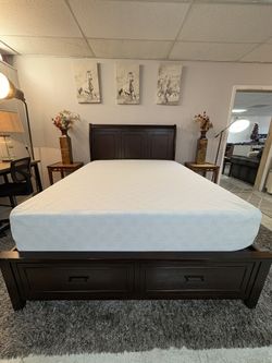 Dark Wood Queen, Bedframe With Storage Mattress Included