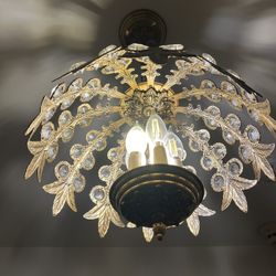 Large Vintage Bronze/ Cut Glass Hanging Swag Lamp