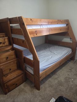Solid Wood Twin over Full Bunk Bed with Storage Stairs