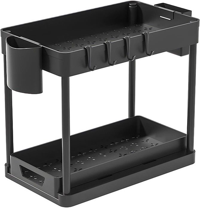 Under Sink Plastic 2-Tier Shelf Multi-purpose Storage Rack Organizer for Bathroom or Kitchen