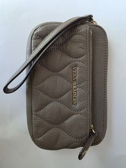 Vera Bradley Quilted Sycamore Leather Sophie Wristlet – Taupe Gray
