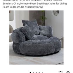 Giant Bean Bag Chairs for Adults, Oversized Beanbag Round Couch, Lazy Floor Sofa with 3 Pillows, Chenille Boneless Chair, Memory Foam Bean Bag Chairs 