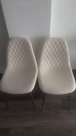 Set of 2 Cream Faux Leather Dining Chairs