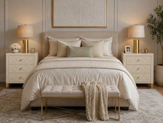 ✨ Elegant White & Gold 3-Drawer Nightstands – Set of 2 ✨