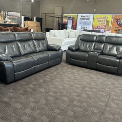 Charcoal Gray Modern Leather Reclining Set 