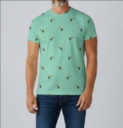Knickerbocker Vintage Design Mens XL Mint Green Toucan Print Short Sleeve Tee