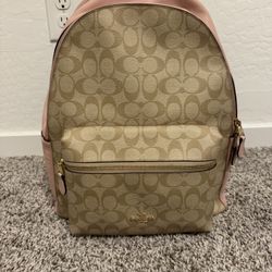 Authentic Pink Coach Signature Canvas Medium Charlie Backpack 