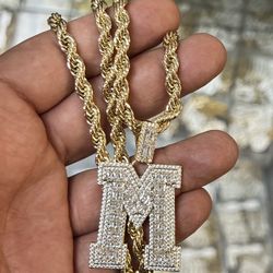 choose any ice out simuletd lab diamonds initial pendant and 6mm rope necklace🔥🔥🔥
