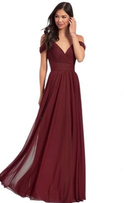 Kleinfeld dress size 6. Burgundy Off-Shoulder Maxi Bridesmaid Dress