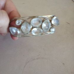 White Topaz 925 Sterling Silver Stamped Cuff Bracelet