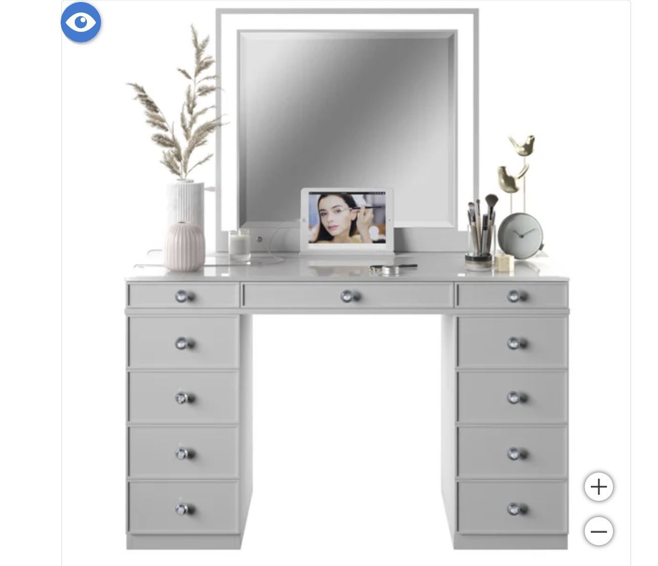 Tresanti Alexandra Double Pedestal Vanity Table with LED Lighted Mirror