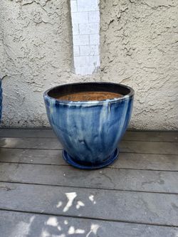 Blue Ceramic Planter and Plate