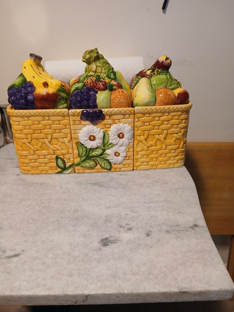 Basketweave Floral Fruit 3pc. Canister Set 