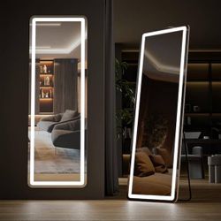LED Light Rectangular Frameless Rounded Full Length Mirror Floor Mirror with 3 Colors