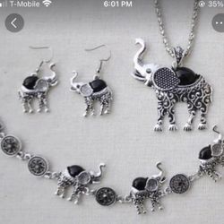 Black Tibetan Retro Turquoise Lucky Elephant Set