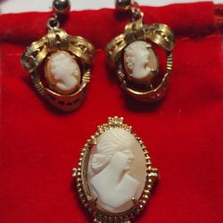 Cameo Pendant Earrings Set Gold Plated Or Filled Pendant Cameo Loose Need Help 