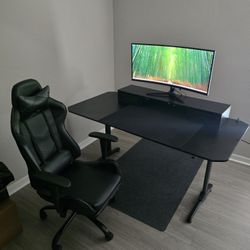 PC Desk + Chair + 34in Ultrawide Monitor