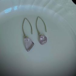 Lavender Colored Sea Glass On Sterling Silver Drop Hook Earrings