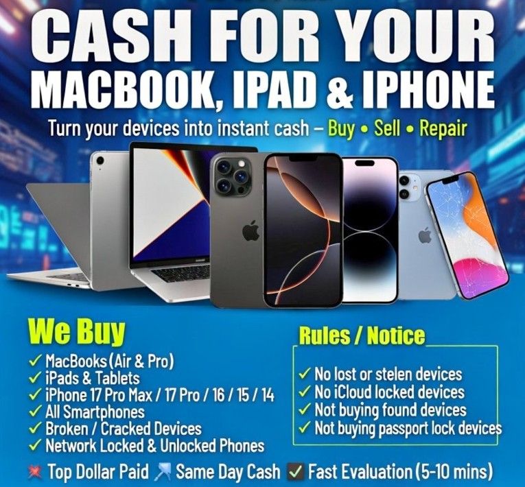 Wanted Mackbook Pro Air Ipad Airpot Iphone 17 Pro Max