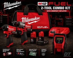 Milwaukee M12 FUEL Drill Impact Driver Inflator Combo Kit New