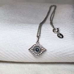 925 Sparkling Crystal Rhinestone Evil Eye Pendant On 925 Chain Necklace