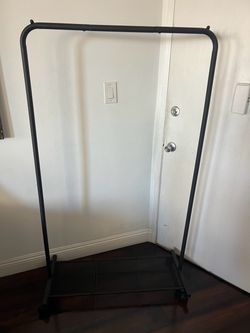 Minimalist Black Metal Garment Rack with Shoe Shelf
