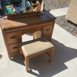 Antique Vanity With Stool And Mirror