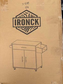 Brown Brown Brown IRONCK Rolling Kitchen Island Table on Wheels，Wide Brown