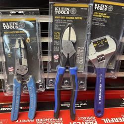 KLEIN TOOLS HEAVY -DUTY DIAGONAL CUTTERS  PLUS EXTRA -WIDE  JAW ADJUSTABLE WRENCH AND HEAVY  DUTY  WIRE  STRIPPER  NEW ALL 3 For$ 75