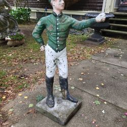 Vintage  45" Tall Cement Jockey Hitching Post