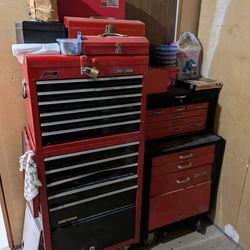 Tool chests with tools for car repair or restore
