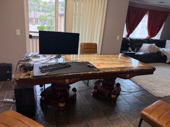 Large 87" Genuine Marble & Onyx Stone Dining / Executive Table (Seats 8–10)