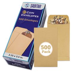 Coin Envelopes Durable Kraft 2.25"x3.5", 500 Pcs Small Key Envelope with Gummed Flap, Seed Envelopes for Storing Seeds, Tip Envelope for Cash