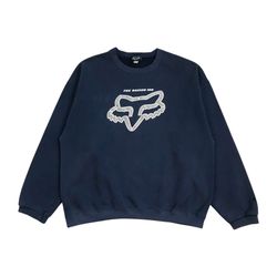 Vintage Fox Racing Sweatshirt XL Mens Blue Crewneck Pullover Motorcross Bike Y2K