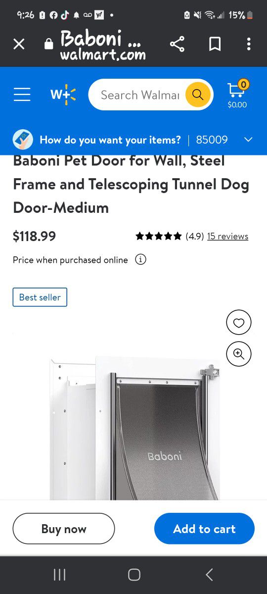 Baboni Medium Size Aluminum Wall Mount Pet Dog Door