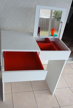 Modern White Vanity Table with Mirror and Storage