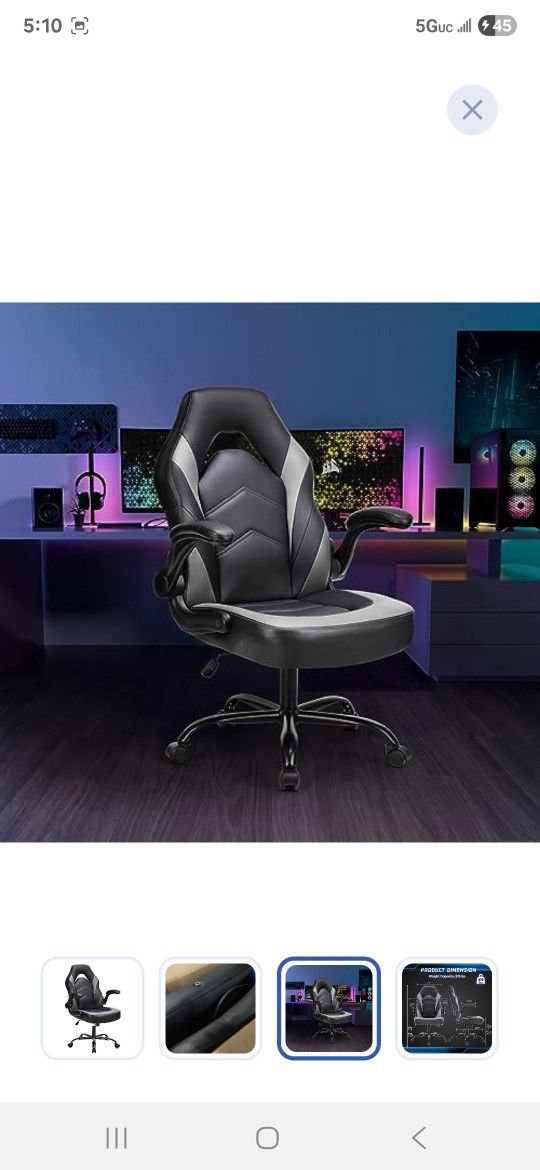 DUMOS Computer Game Desk Chair - Ergonomic PU Leather Lumbar Support, Height Adjustable High Back Video Game with Flip-up Armrest, Rolling Swivel for