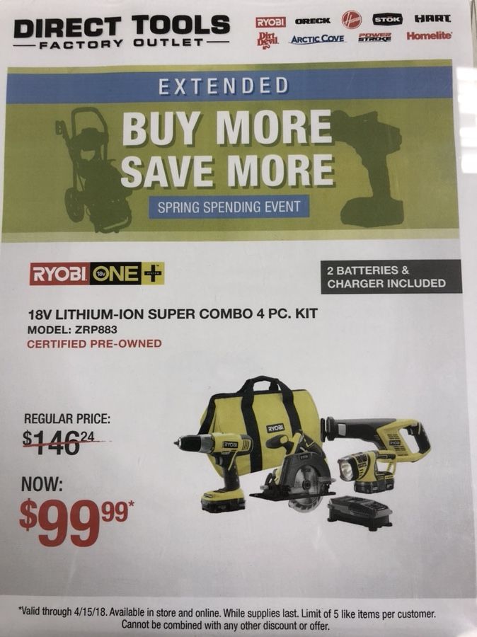 18V Factory Reconditioned Ryobi 4 PC Tool Kit