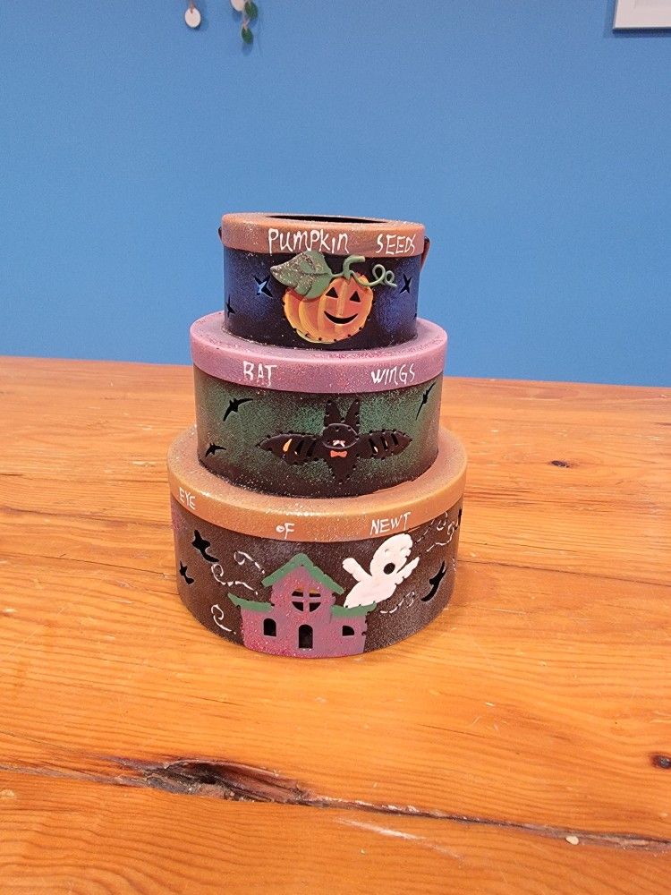 Halloween Metal Tea Light Votive Holder ~ Spooky, Pumpkin, Ghost, Bat, Glitter
