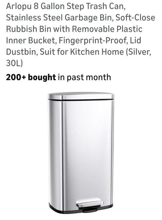 8 Gal Step Trash Can, Stainless Steel Garbage Bin (Silver 30L)