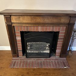 Electric Decorative Fireplace w/ Wood Mantel – Realistic Flame Effect (No Heating)