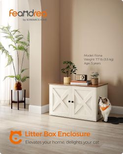 Cat Litter Box Enclosure, Litter Box Furniture Hidden with Removable Divider, Indoor Cat House, End Table, 31.5 x 20.9 x 19.7 Inches, Rustic Brown UPC