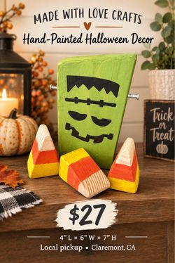 Hand-Painted Frankenstein & Candy Corn Halloween Decor | Made With Love Crafts