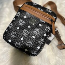 MCM Visetos Camera Crossbody Bag Black Cognac