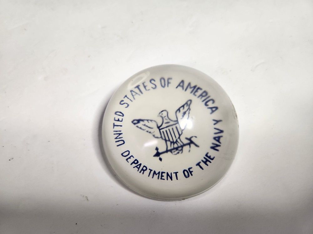 Vintage Department of The Navy United States America Glass Paperweight Military