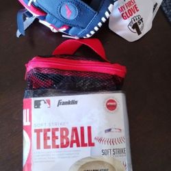 New Tee Ball Glove With Four New Baseballs 