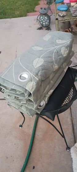 Sage Green Leaf Print Grommet Curtain Panels