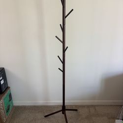 Brown Wooden Coat Rack Stand with 8 Hooks