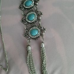 Silver Colored Costume Jewelry Rhinestones And Turquoise Stones Colored There Are Some Earrings To Match