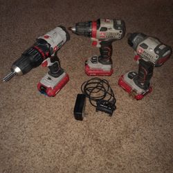 Porter Cable Impact 2 Drivers 3 Batteries With Charger 